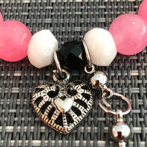 Girls: Pink Jade Beaded Charm Bracelet - Picture 2 of 4